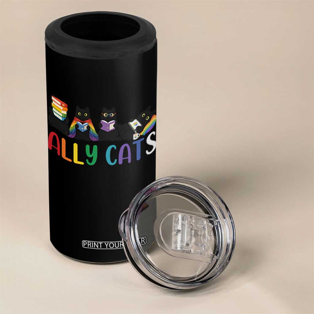 Rainbow Pride Ally Cats 4 in 1 Can Cooler Tumbler LGBTQ Inclusion Cat Lover Gift TS14 Print Your Wear