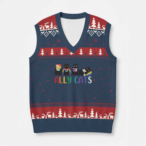 Rainbow Pride Ally Cats V-Neck Knit Sweater Vest LGBTQ Inclusion Cat Lover Gift TS14 Navy Red Print Your Wear