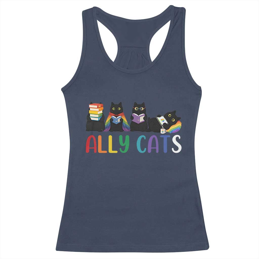 Rainbow Pride Ally Cats Racerback Tank Top LGBTQ Inclusion Cat Lover Gift