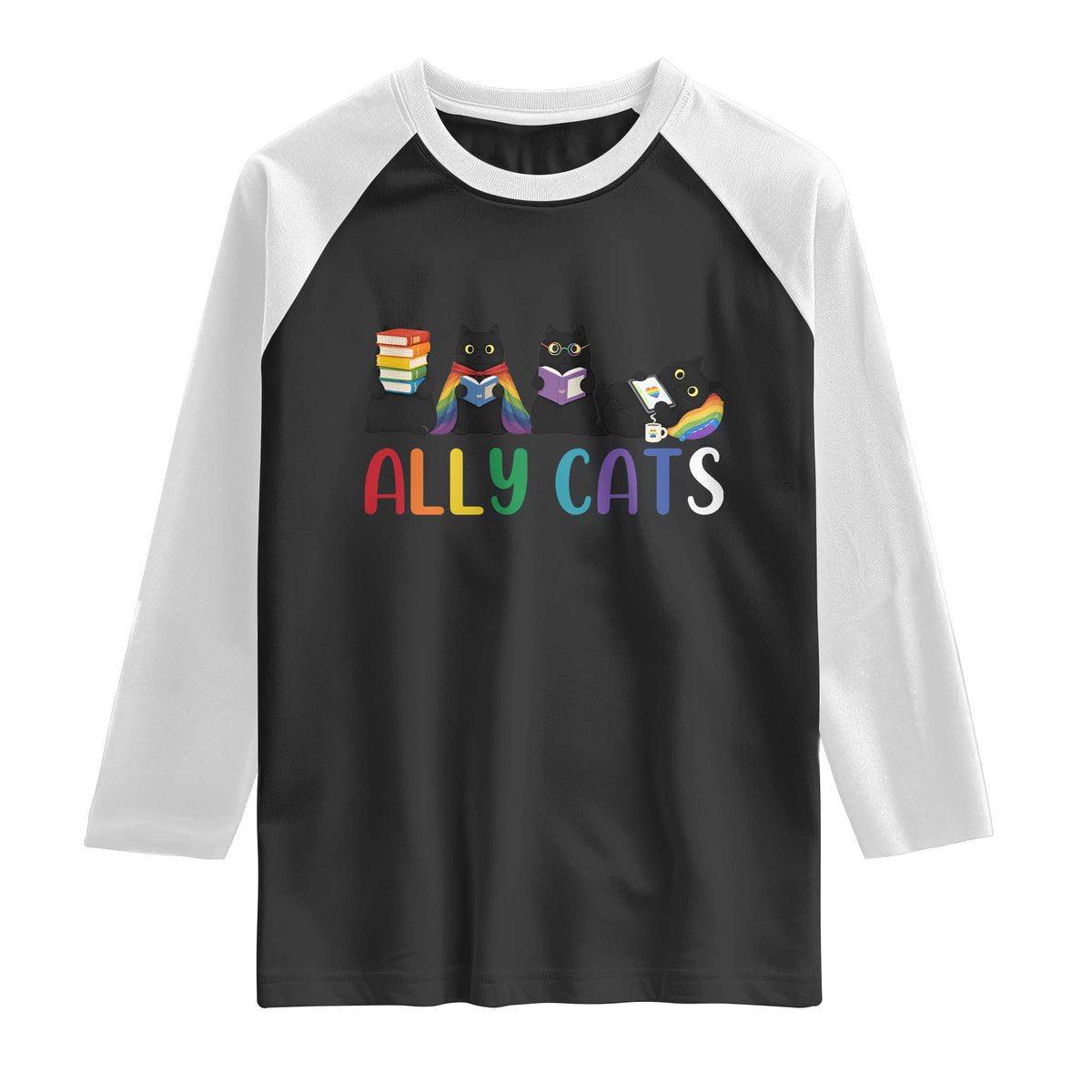 Rainbow Pride Ally Cats Raglan Shirt LGBTQ Inclusion Cat Lover Gift
