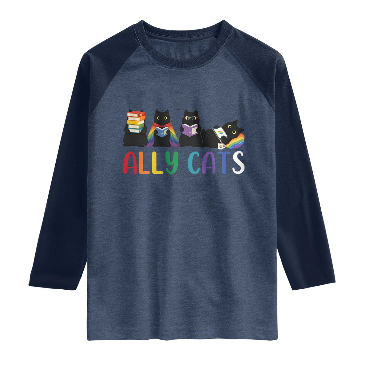 Rainbow Pride Ally Cats Raglan Shirt LGBTQ Inclusion Cat Lover Gift