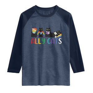 Rainbow Pride Ally Cats Raglan Shirt LGBTQ Inclusion Cat Lover Gift