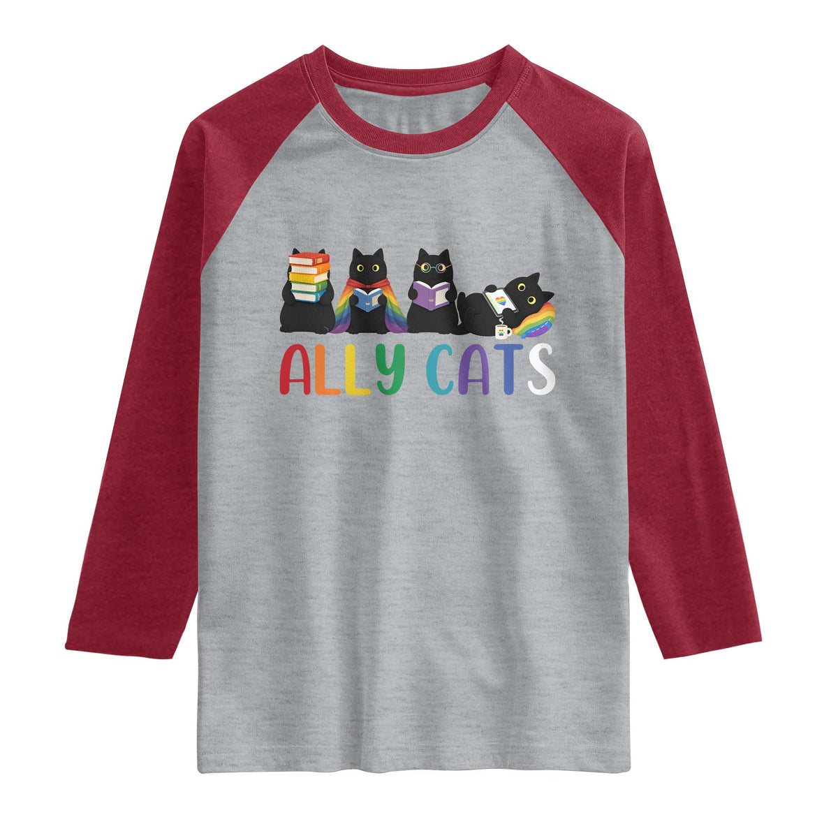 Rainbow Pride Ally Cats Raglan Shirt LGBTQ Inclusion Cat Lover Gift