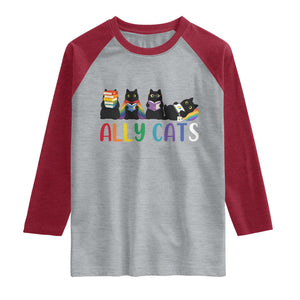 Rainbow Pride Ally Cats Raglan Shirt LGBTQ Inclusion Cat Lover Gift