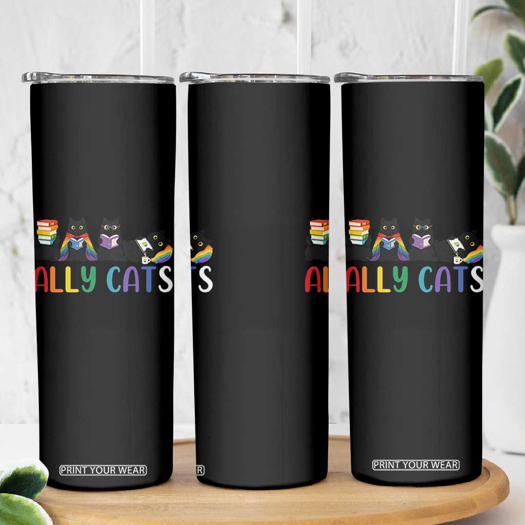 Rainbow Pride Ally Cats Skinny Tumbler LGBTQ Inclusion Cat Lover Gift
