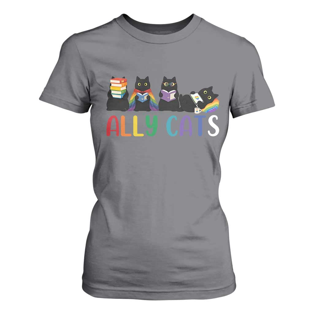 Rainbow Pride Ally Cats T Shirt For Women LGBTQ Inclusion Cat Lover Gift