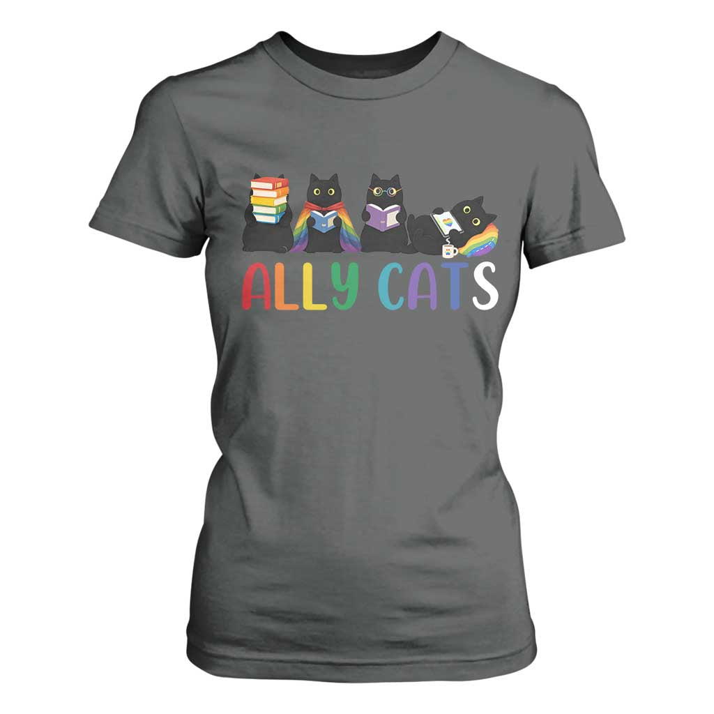 Rainbow Pride Ally Cats T Shirt For Women LGBTQ Inclusion Cat Lover Gift