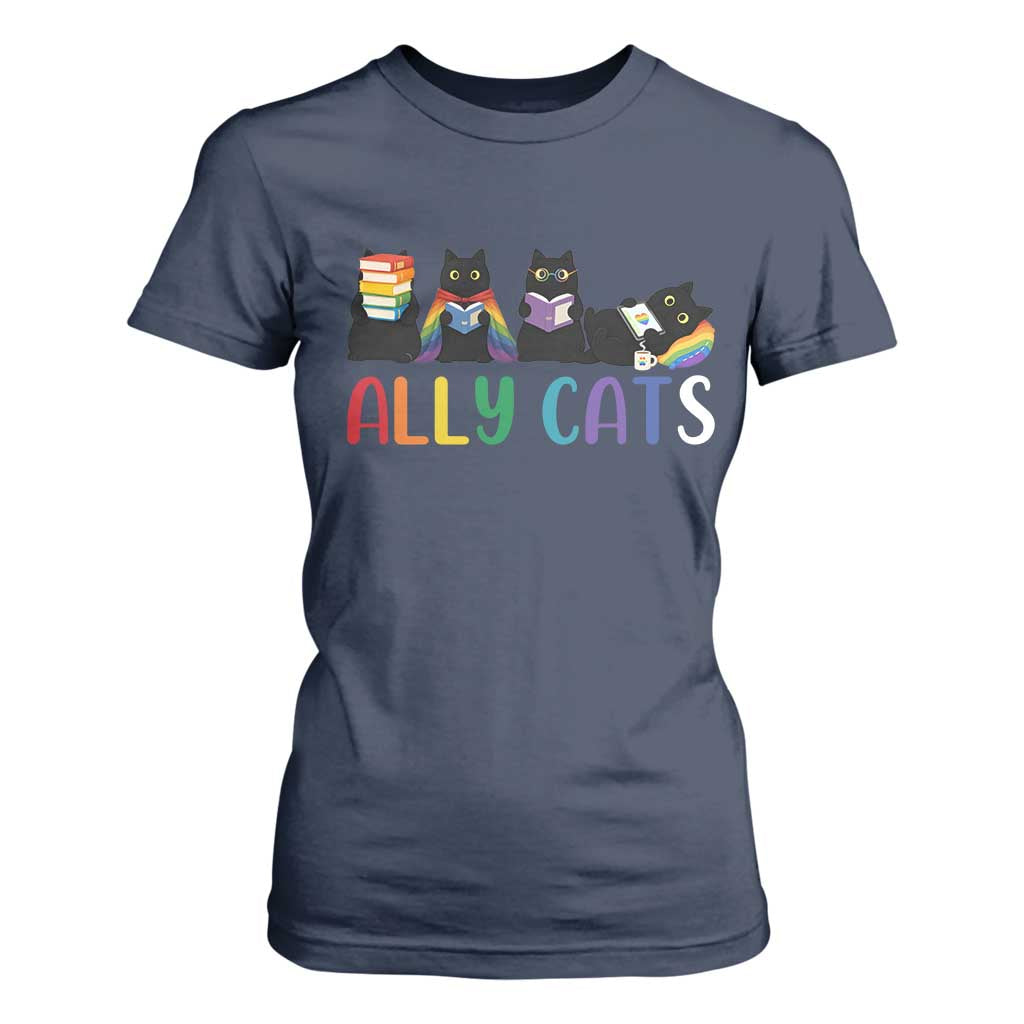 Rainbow Pride Ally Cats T Shirt For Women LGBTQ Inclusion Cat Lover Gift