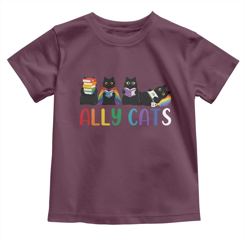 Rainbow Pride Ally Cats Toddler T Shirt LGBTQ Inclusion Cat Lover Gift TS14 Maroon Print Your Wear