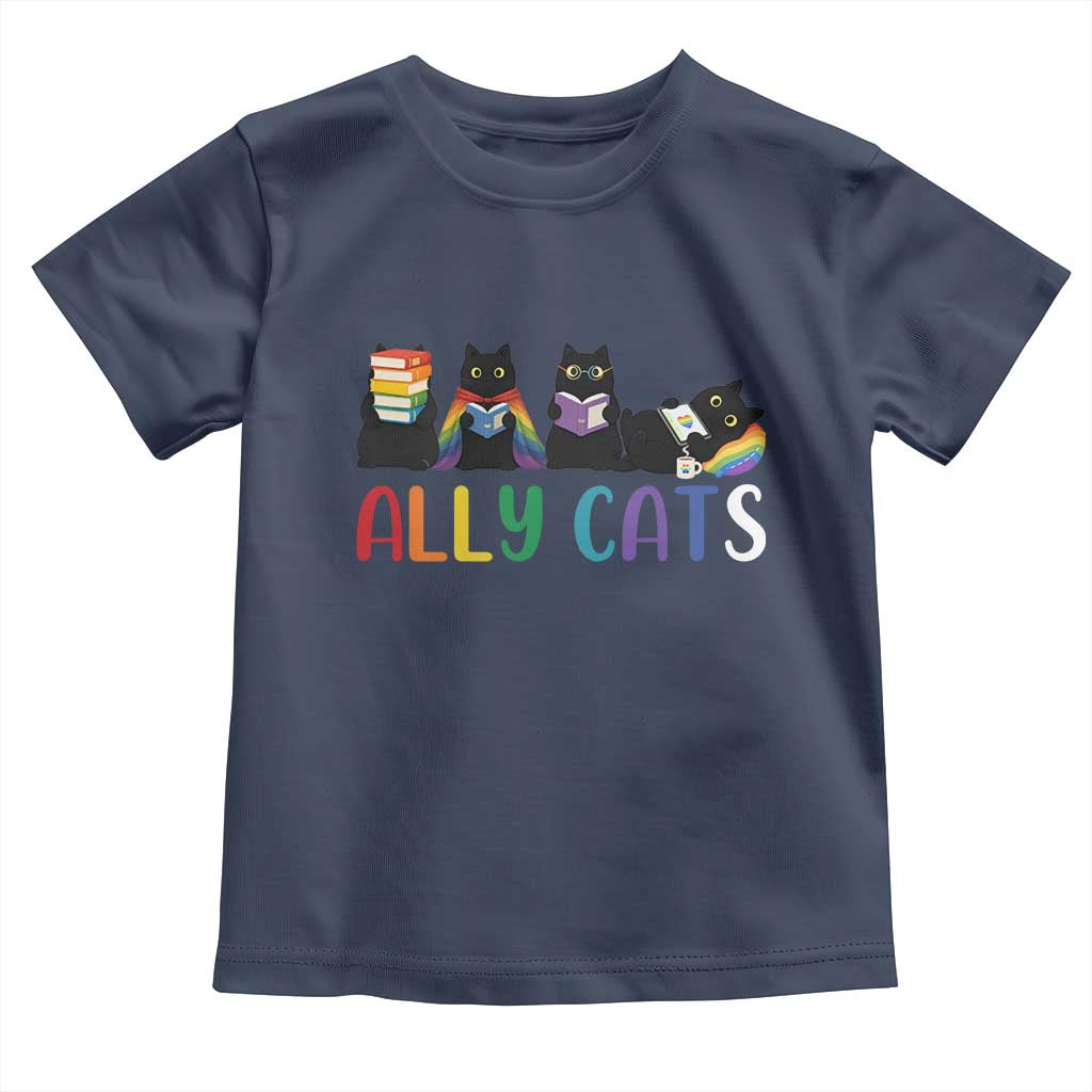 Rainbow Pride Ally Cats Toddler T Shirt LGBTQ Inclusion Cat Lover Gift TS14 Navy Print Your Wear