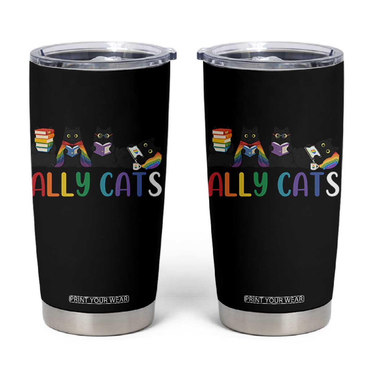 Rainbow Pride Ally Cats Tumbler Cup LGBTQ Inclusion Cat Lover Gift TS14 Black Print Your Wear
