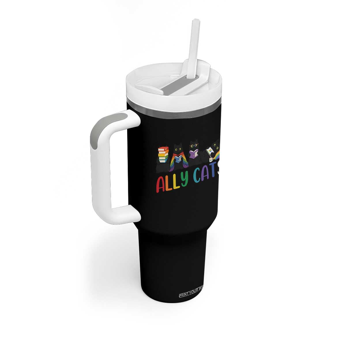 Rainbow Pride Ally Cats Tumbler With Handle LGBTQ Inclusion Cat Lover Gift