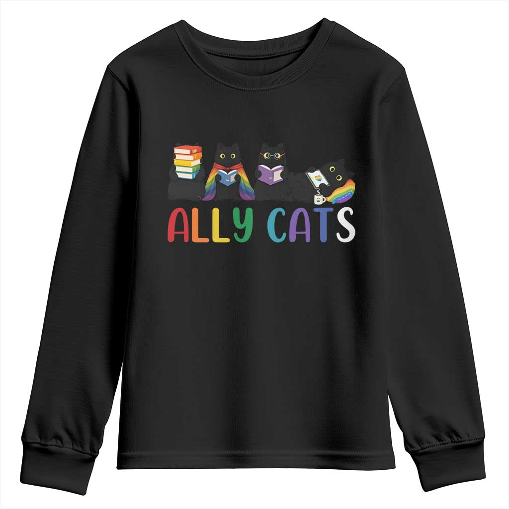 Rainbow Pride Ally Cats Youth Sweatshirt LGBTQ Inclusion Cat Lover Gift TS14 Black Print Your Wear