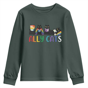 Rainbow Pride Ally Cats Youth Sweatshirt LGBTQ Inclusion Cat Lover Gift TS14 Dark Forest Green Print Your Wear