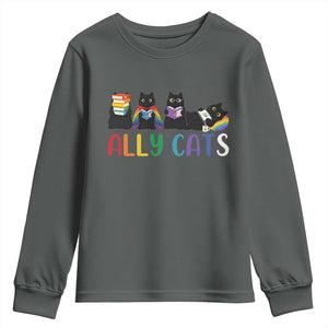Rainbow Pride Ally Cats Youth Sweatshirt LGBTQ Inclusion Cat Lover Gift TS14 Dark Heather Print Your Wear
