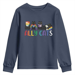 Rainbow Pride Ally Cats Youth Sweatshirt LGBTQ Inclusion Cat Lover Gift TS14 Navy Print Your Wear
