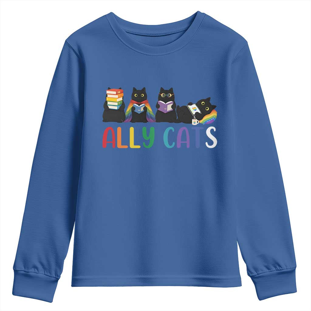 Rainbow Pride Ally Cats Youth Sweatshirt LGBTQ Inclusion Cat Lover Gift TS14 Royal Blue Print Your Wear