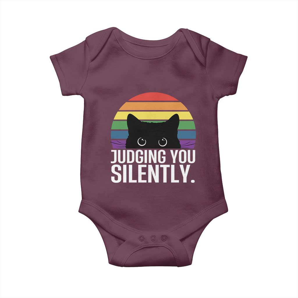 Rainbow Black Cat LGBT Pride Baby Onesie Judging You Silently TS14 Maroon Print Your Wear