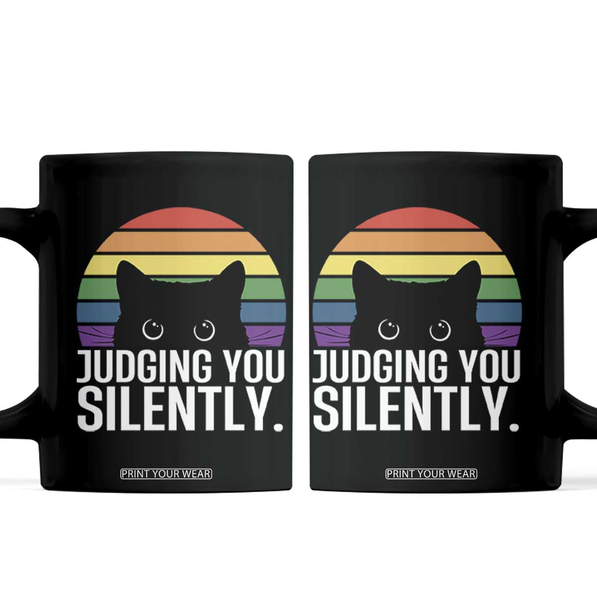 Rainbow Black Cat LGBT Pride Coffee Mug Judging You Silently