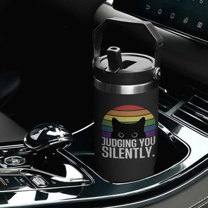 Rainbow Black Cat LGBT Pride Flip Straw Tumbler Judging You Silently