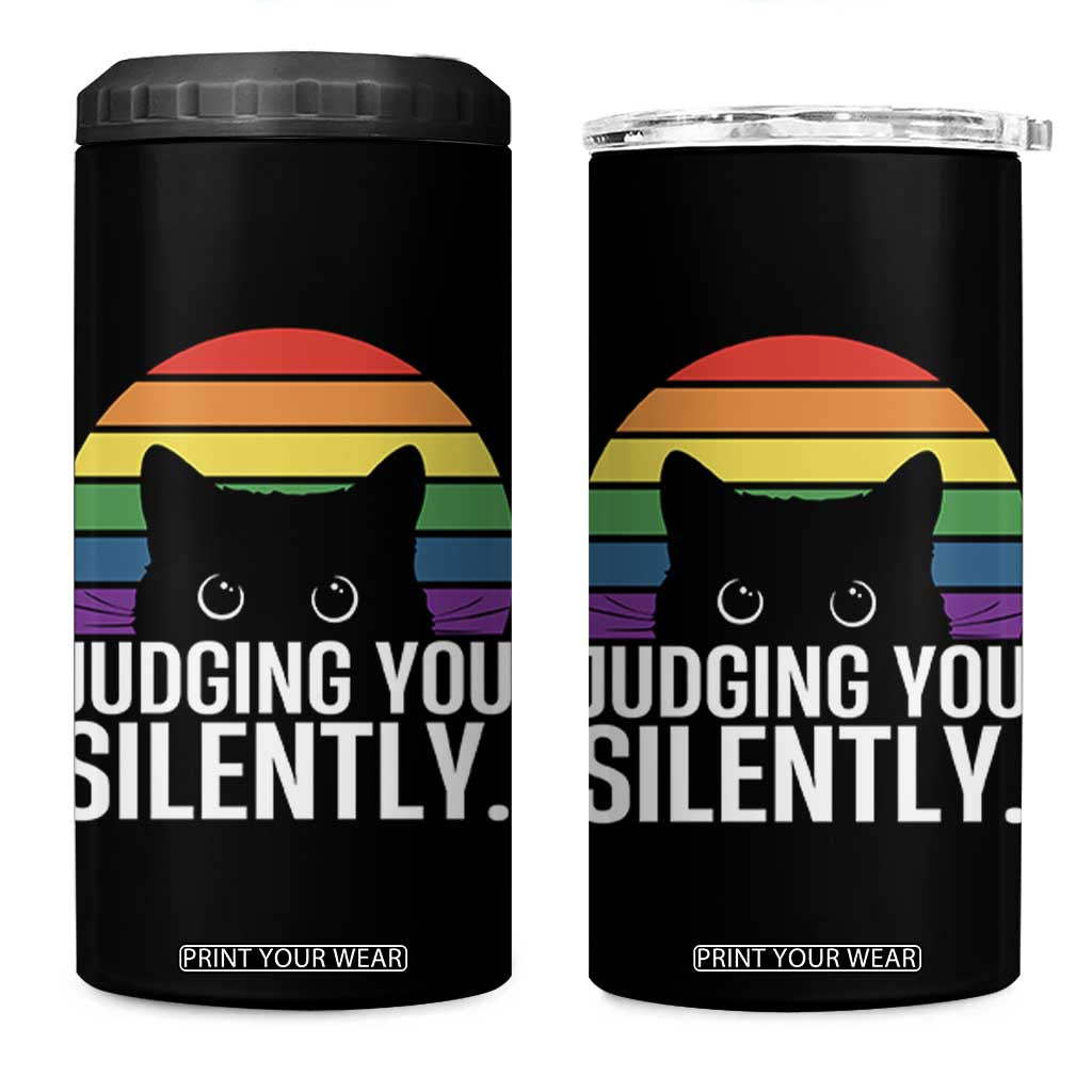 Rainbow Black Cat LGBT Pride 4 in 1 Can Cooler Tumbler Judging You Silently
