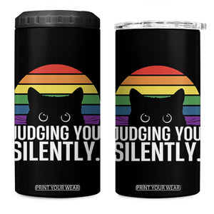 Rainbow Black Cat LGBT Pride 4 in 1 Can Cooler Tumbler Judging You Silently