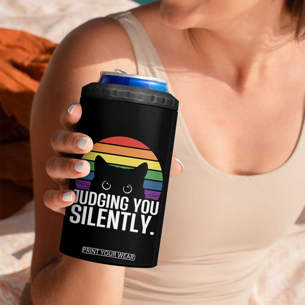Rainbow Black Cat LGBT Pride 4 in 1 Can Cooler Tumbler Judging You Silently