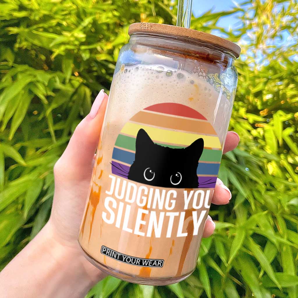 Rainbow Black Cat LGBT Pride Glass Can Judging You Silently