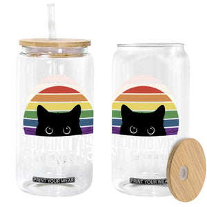Rainbow Black Cat LGBT Pride Glass Can Judging You Silently