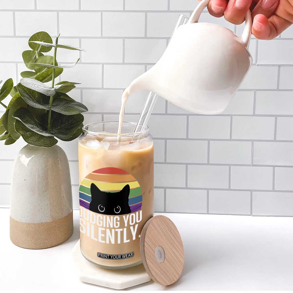 Rainbow Black Cat LGBT Pride Glass Can Judging You Silently