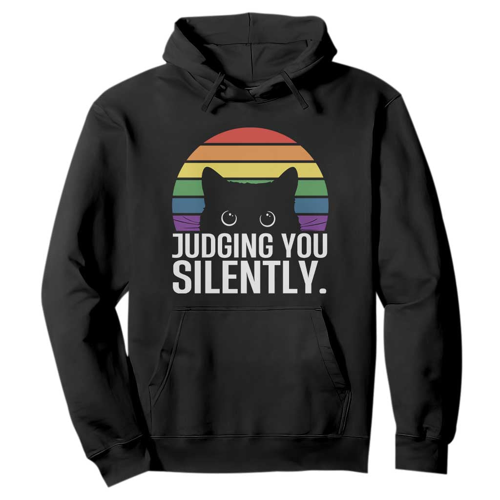 Rainbow Black Cat LGBT Pride Hoodie Judging You Silently TS14 Black Print Your Wear