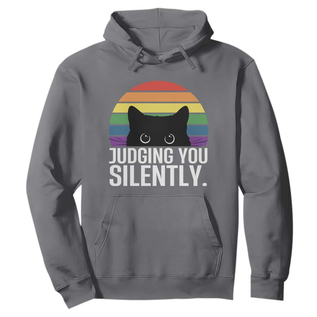 Rainbow Black Cat LGBT Pride Hoodie Judging You Silently TS14 Charcoal Print Your Wear