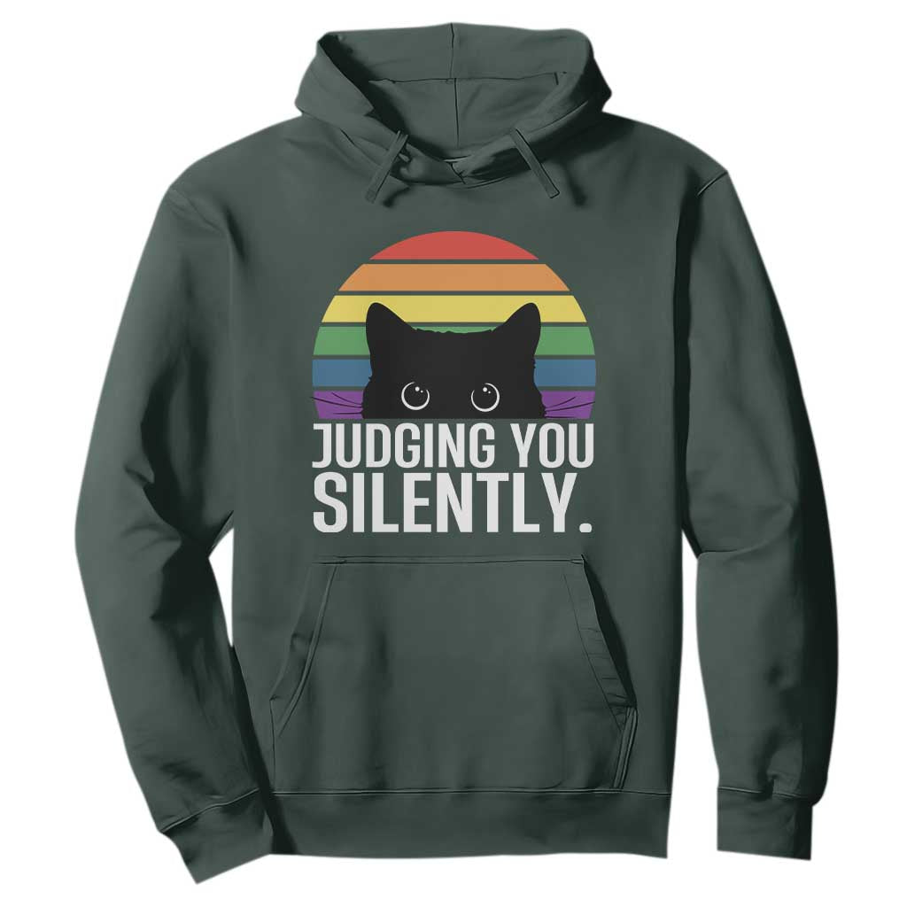 Rainbow Black Cat LGBT Pride Hoodie Judging You Silently TS14 Dark Forest Green Print Your Wear