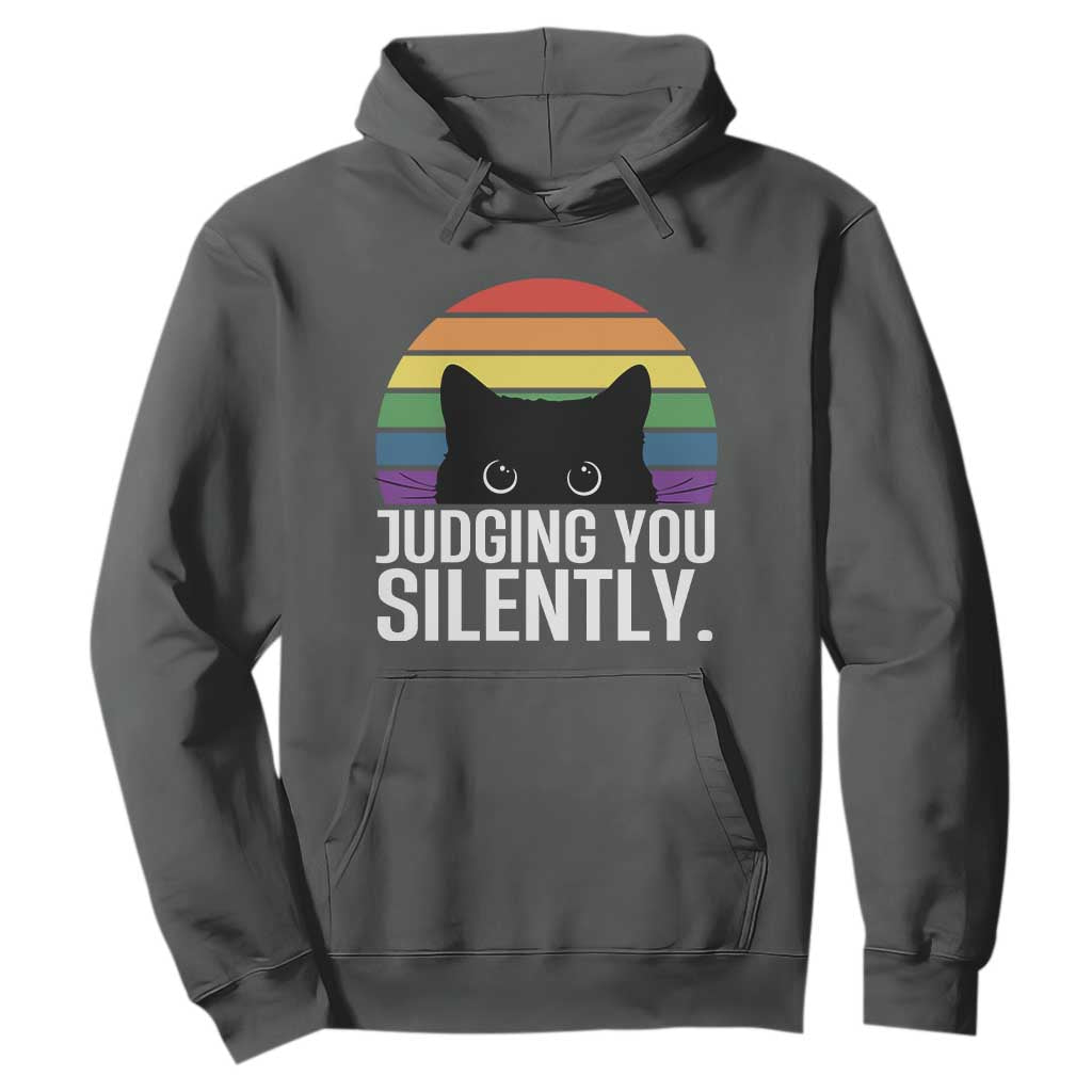 Rainbow Black Cat LGBT Pride Hoodie Judging You Silently TS14 Dark Heather Print Your Wear