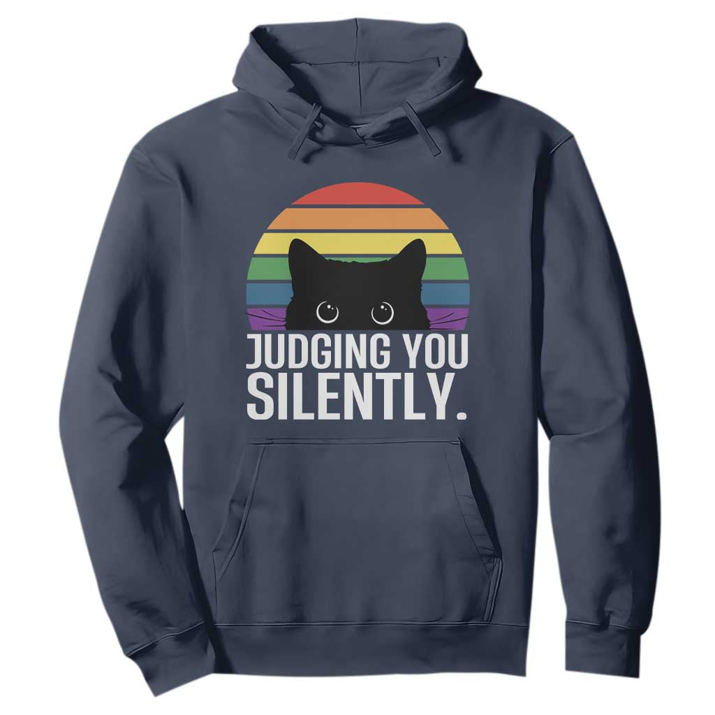 Rainbow Black Cat LGBT Pride Hoodie Judging You Silently TS14 Navy Print Your Wear