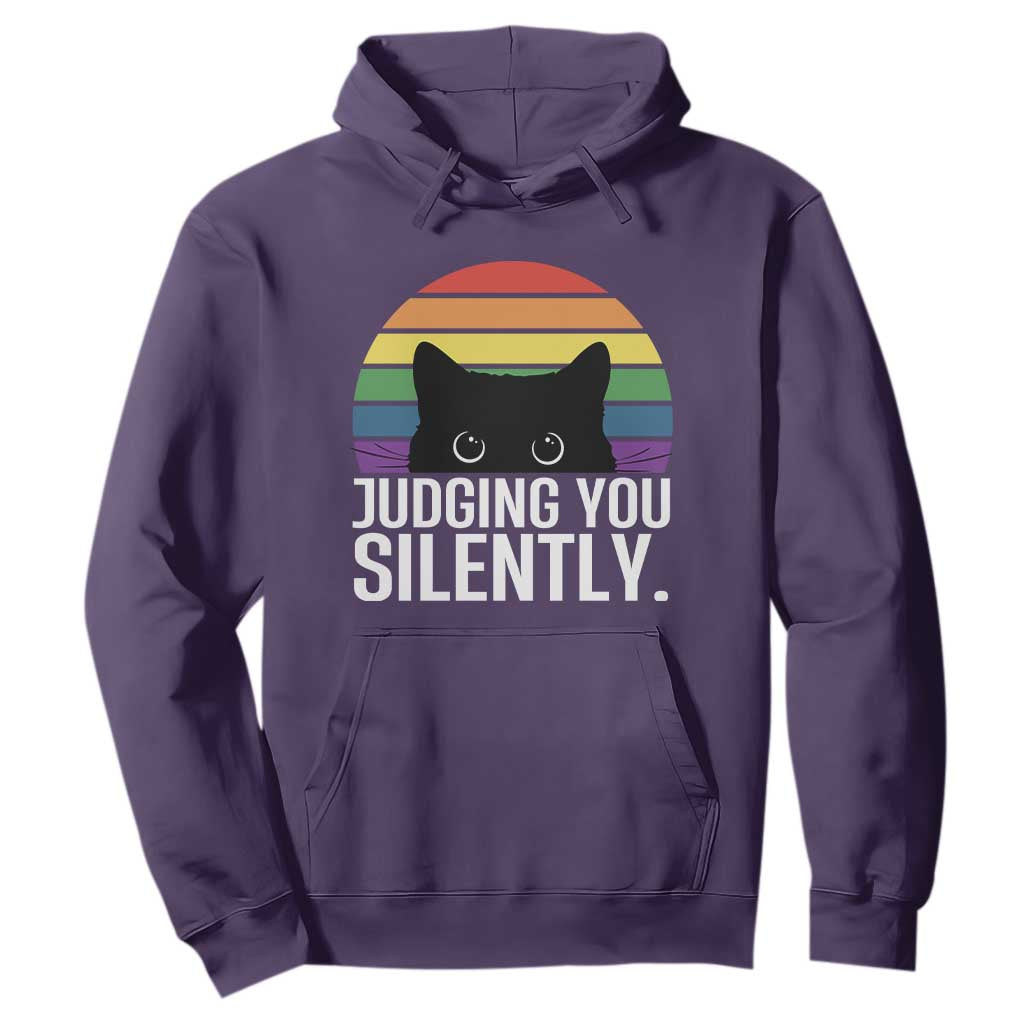Rainbow Black Cat LGBT Pride Hoodie Judging You Silently TS14 Purple Print Your Wear