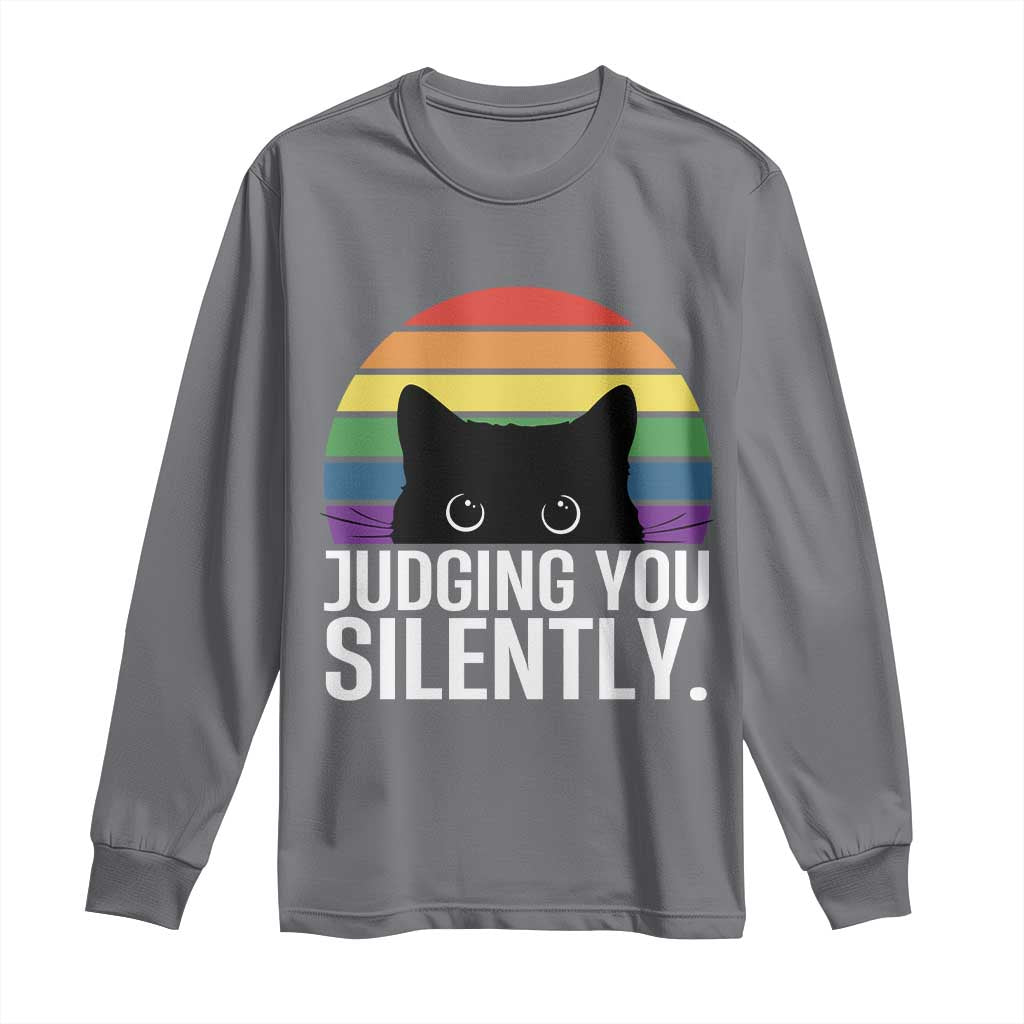 Rainbow Black Cat LGBT Pride Long Sleeve Shirt Judging You Silently