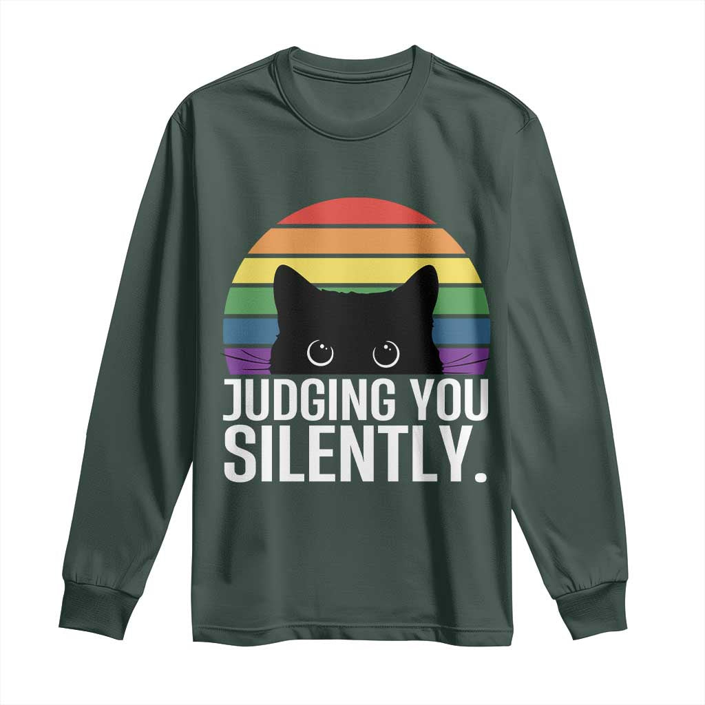 Rainbow Black Cat LGBT Pride Long Sleeve Shirt Judging You Silently