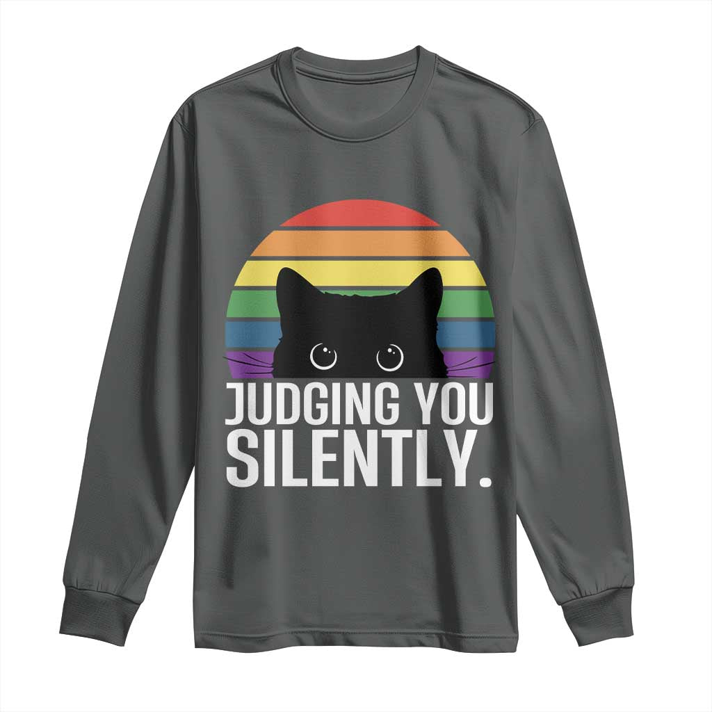 Rainbow Black Cat LGBT Pride Long Sleeve Shirt Judging You Silently