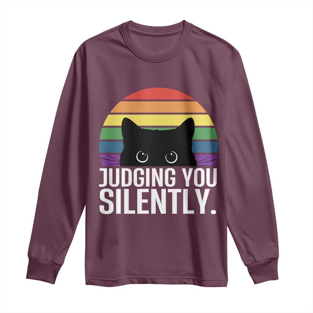 Rainbow Black Cat LGBT Pride Long Sleeve Shirt Judging You Silently