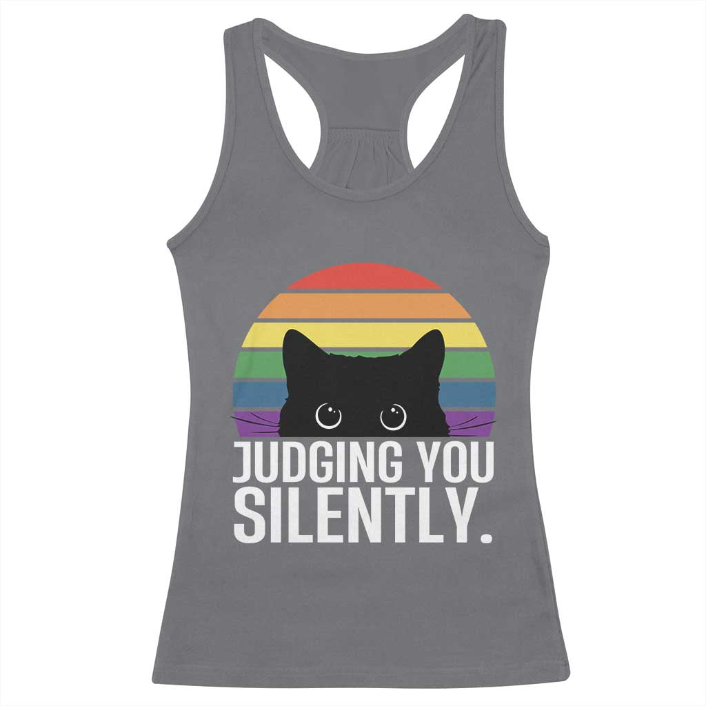 Rainbow Black Cat LGBT Pride Racerback Tank Top Judging You Silently TS14 Charcoal Print Your Wear