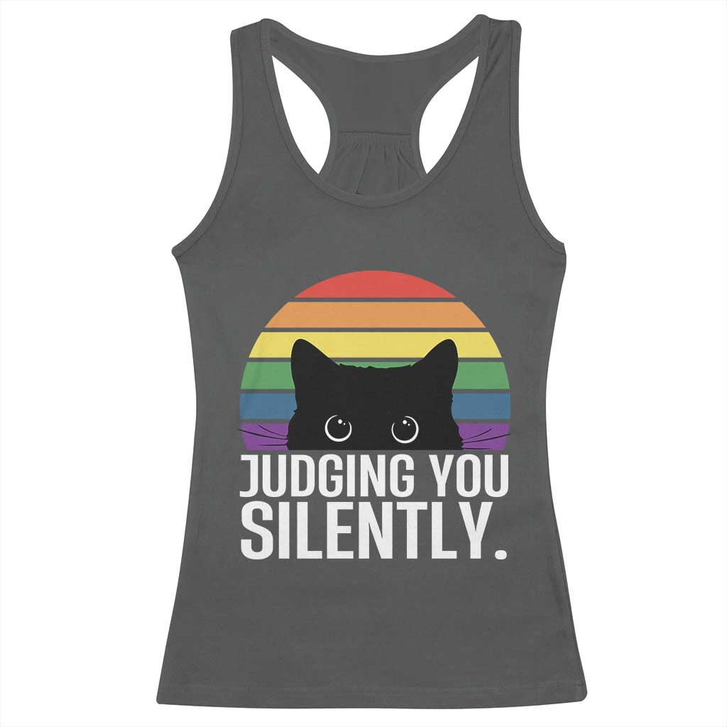 Rainbow Black Cat LGBT Pride Racerback Tank Top Judging You Silently TS14 Dark Heather Print Your Wear