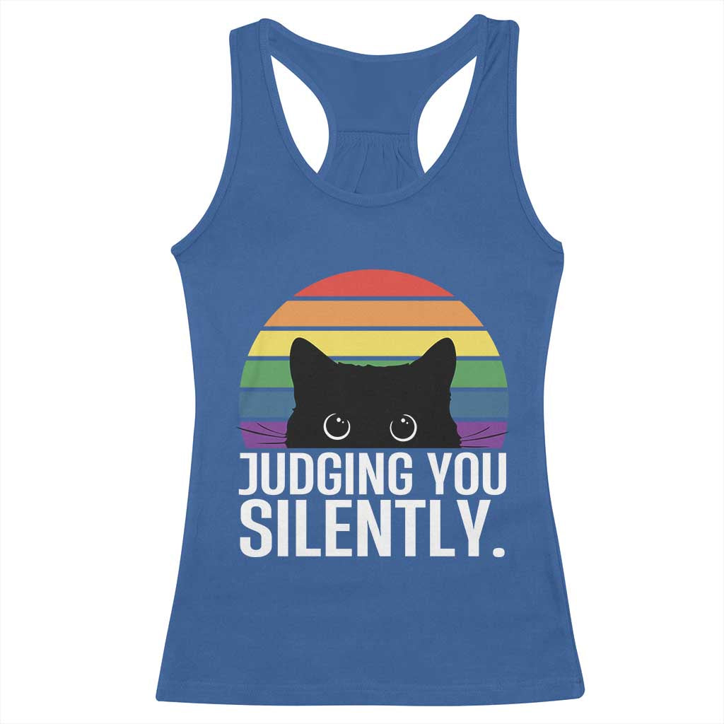 Rainbow Black Cat LGBT Pride Racerback Tank Top Judging You Silently TS14 Royal Blue Print Your Wear