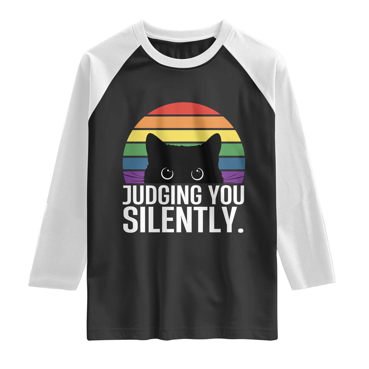 Rainbow Black Cat LGBT Pride Raglan Shirt Judging You Silently
