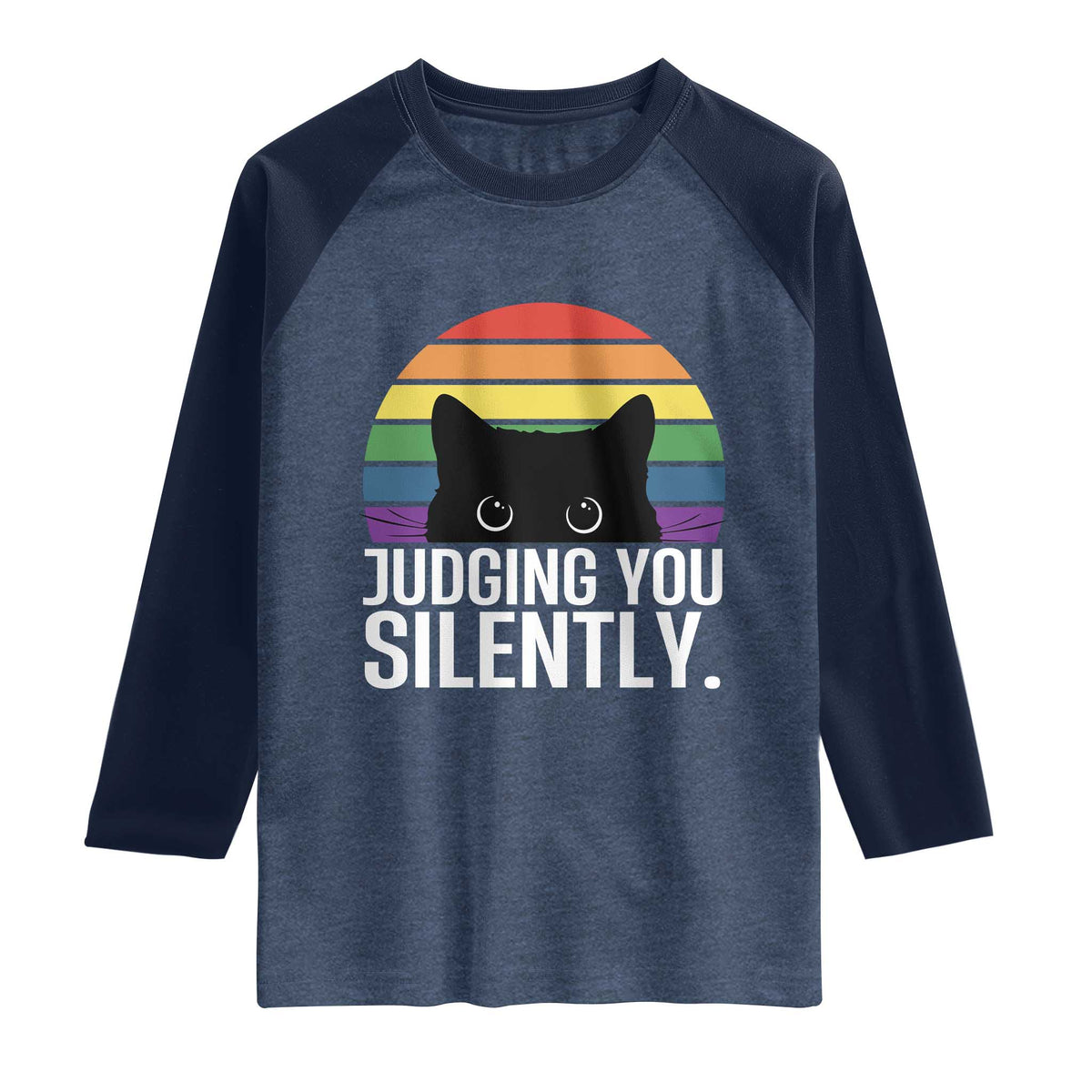 Rainbow Black Cat LGBT Pride Raglan Shirt Judging You Silently