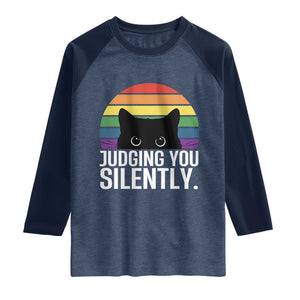 Rainbow Black Cat LGBT Pride Raglan Shirt Judging You Silently