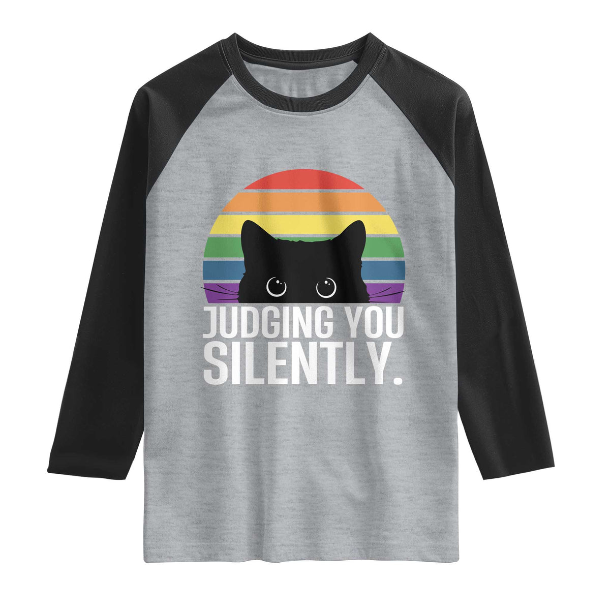 Rainbow Black Cat LGBT Pride Raglan Shirt Judging You Silently