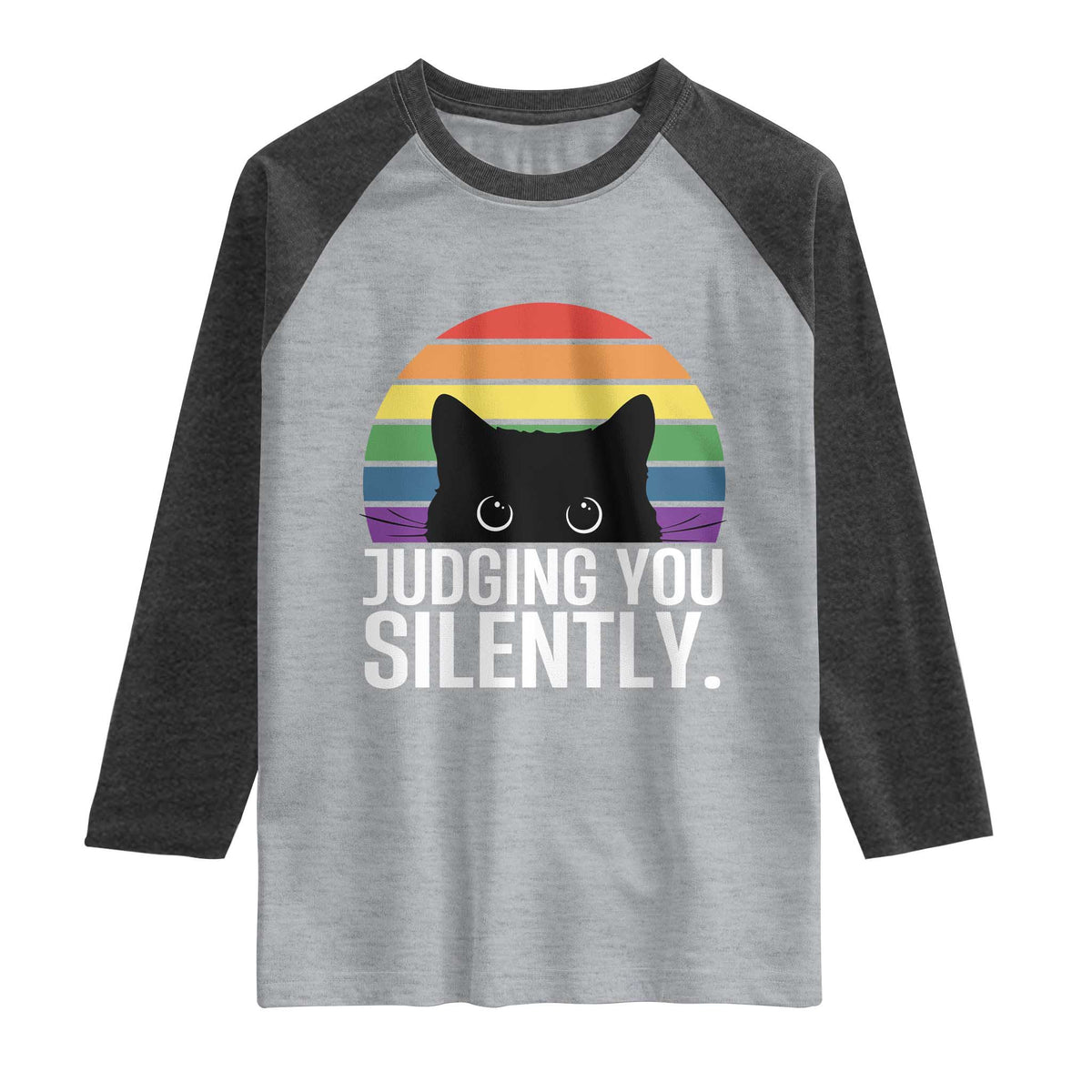 Rainbow Black Cat LGBT Pride Raglan Shirt Judging You Silently