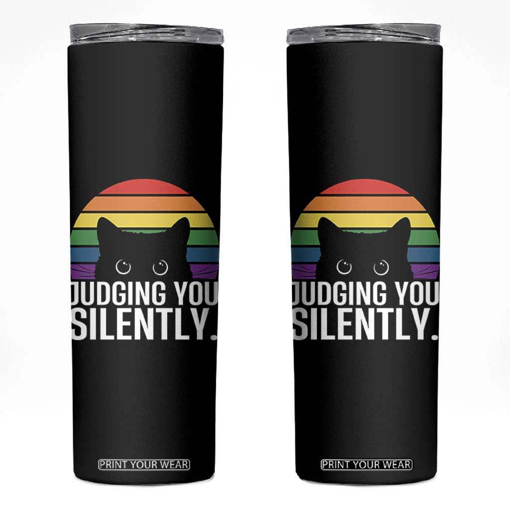 Rainbow Black Cat LGBT Pride Skinny Tumbler Judging You Silently TS14 Black Print Your Wear