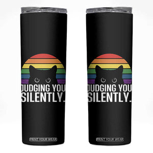 Rainbow Black Cat LGBT Pride Skinny Tumbler Judging You Silently TS14 Black Print Your Wear